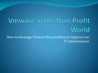 Vmware in the Non-Profit World