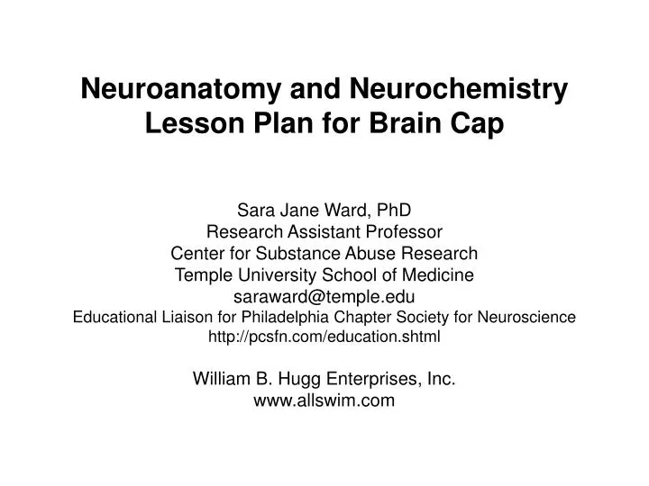 neuroanatomy and neurochemistry lesson plan for brain cap