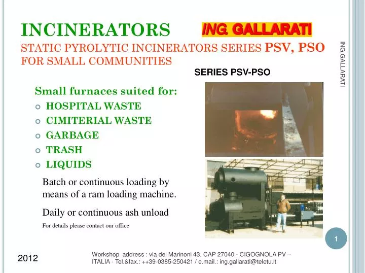 incinerators static pyrolytic incinerators series psv pso for small communities