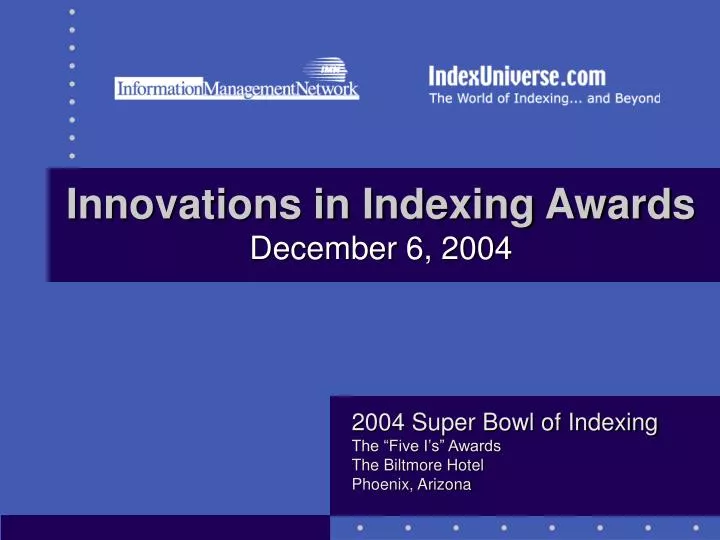 innovations in indexing awards december 6 2004