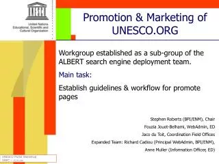 Promotion &amp; Marketing of UNESCO.ORG