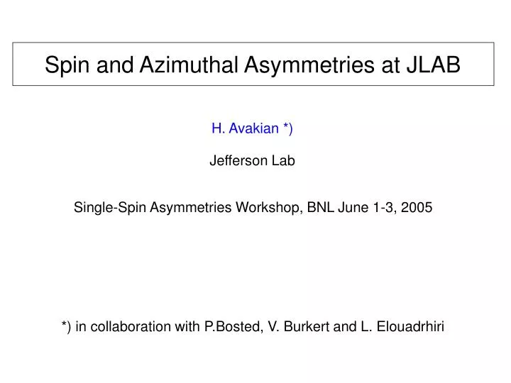spin and azimuthal asymmetries at jlab
