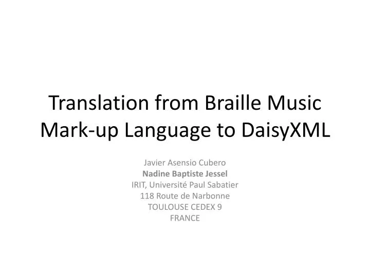 translation from braille music mark up language to daisyxml