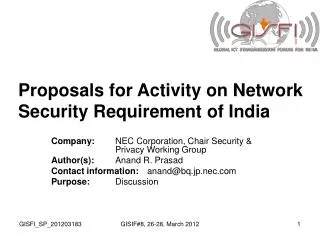 Proposals for Activity on Network Security Requirement of India