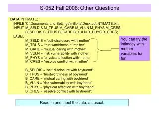 S-052 Fall 2006: Other Questions
