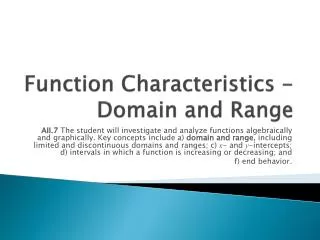 Function Characteristics - Domain and Range