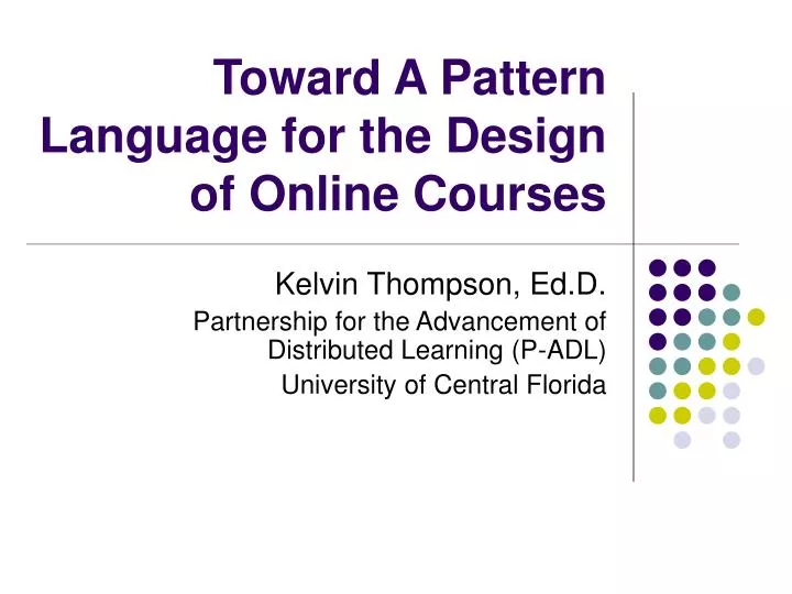 toward a pattern language for the design of online courses