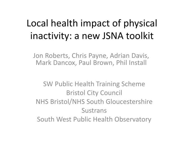 local health impact of physical inactivity a new jsna toolkit