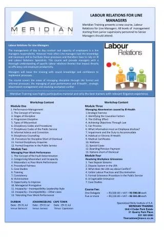 LABOUR RELATIONS FOR LINE MANAGERS