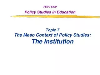 Topic 7 The Meso Context of Policy Studies: The Institution