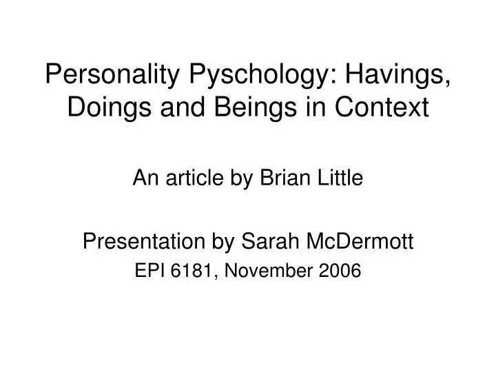 personality pyschology havings doings and beings in context