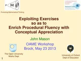Exploiting Exercises so as to Enrich Procedural Fluency with Conceptual Appreciation