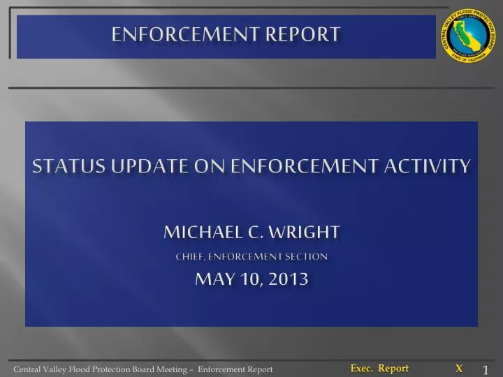 status update on enforcement activity michael c wright chief enforcement section may 10 2013