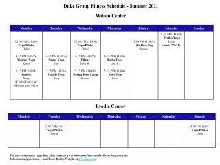 Duke Group Fitness Schedule - Summer 2011 Wilson Center