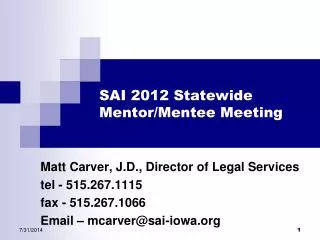 SAI 2012 Statewide Mentor/Mentee Meeting