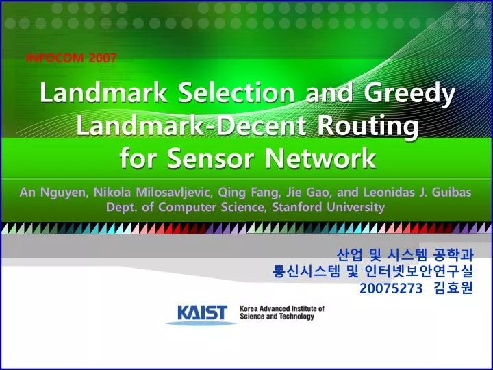 landmark selection and greedy landmark decent routing for sensor network