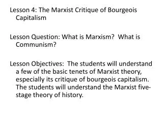 Lesson 4: The Marxist Critique of Bourgeois Capitalism