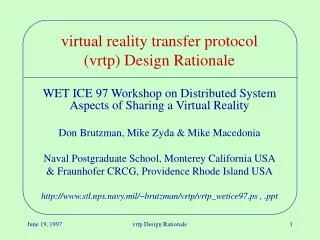 virtual reality transfer protocol (vrtp) Design Rationale