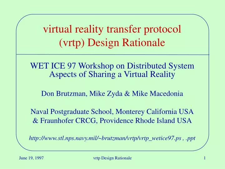 virtual reality transfer protocol vrtp design rationale