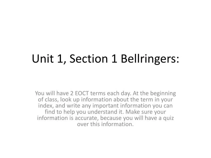 unit 1 section 1 bellringers