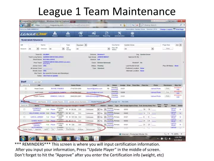 league 1 team maintenance