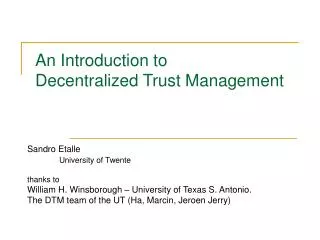 An Introduction to Decentralized Trust Management