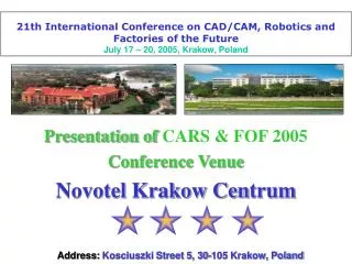 21th International Conference on CAD/CAM, Robotics and Factories o f the Future