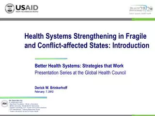 Health Systems Strengthening in Fragile and Conflict-affected States: Introduction