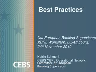 Best Practices XIII European Banking Supervisors XBRL Workshop. Luxembourg, 24 th November 2010
