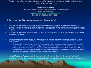 1.0 Environment Statistics &amp; Accounts- Background
