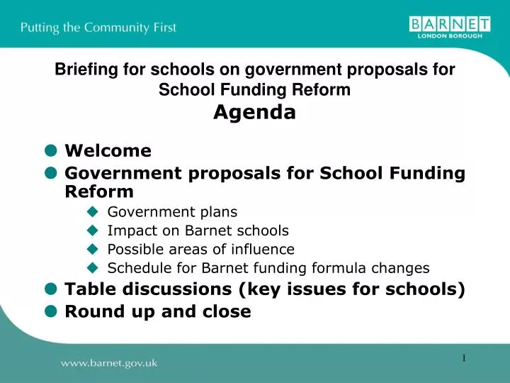 briefing for schools on government proposals for school funding reform agenda