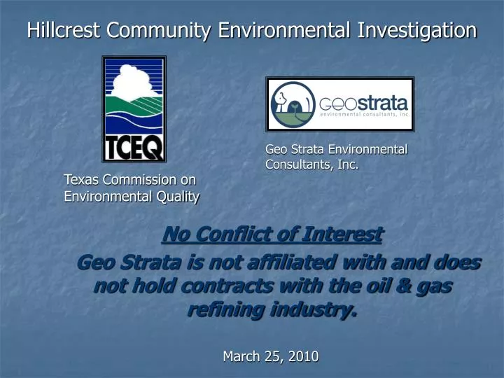 hillcrest community environmental investigation