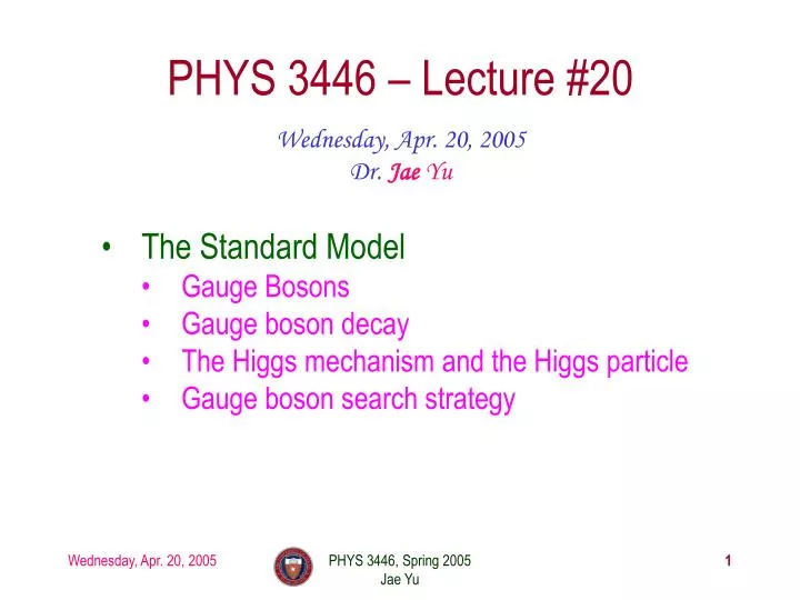 phys 3446 lecture 20