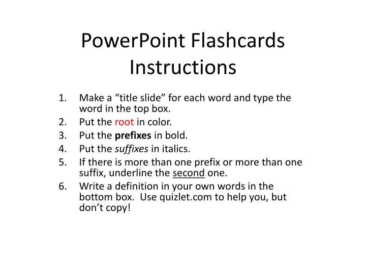 powerpoint flashcards instructions