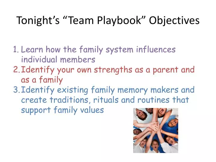 tonight s team playbook objectives
