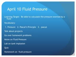 April 10 Fluid Pressure