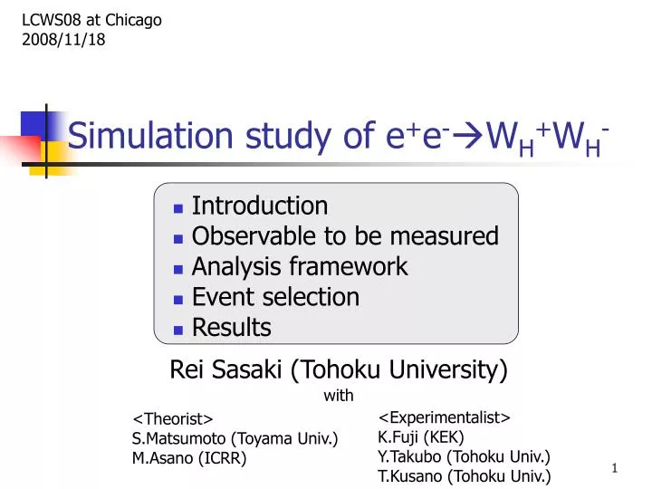 simulation study of e e w h w h