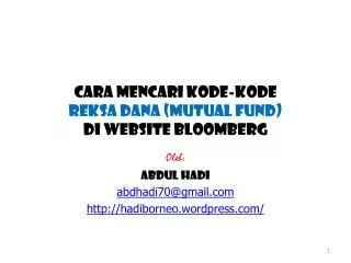 Cara Mencari KODE-KODE rEKSA DANA (MUTUAL FUND) Di Website bLOOMBERG