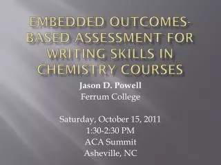 Embedded Outcomes-Based Assessment for Writing Skills in Chemistry Courses