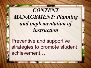 CONTENT MANAGEMENT: Planning and implementation of instruction