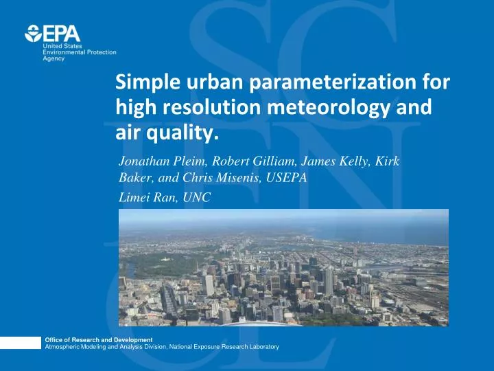 simple urban parameterization for high resolution meteorology and air quality