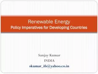 Renewable Energy Policy Imperatives for Developing Countries