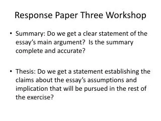 Response Paper Three Workshop