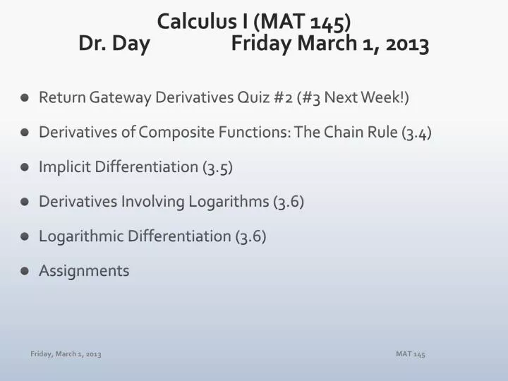 calculus i mat 145 dr day fri day march 1 2013