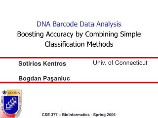 DNA Barcode Data Analysis Boosting Accuracy by Combining Simple Classification Methods