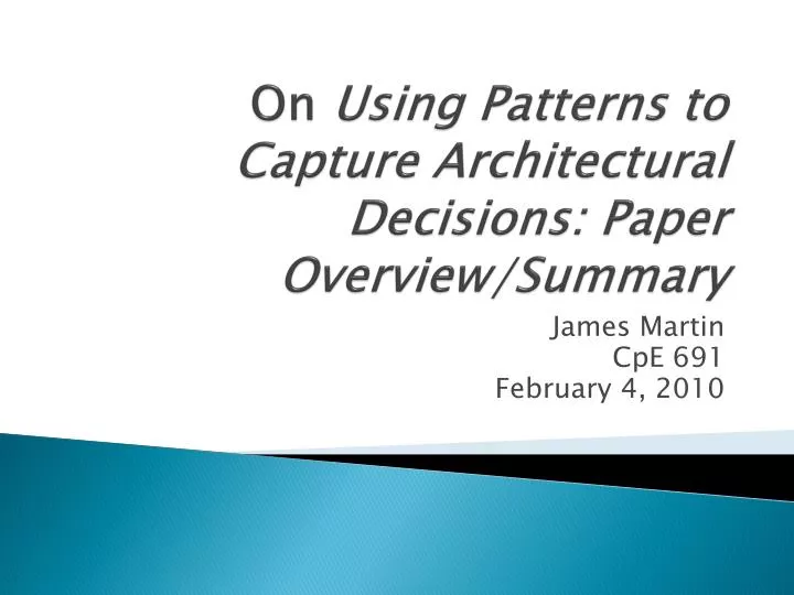 on using patterns to capture architectural decisions paper overview summary
