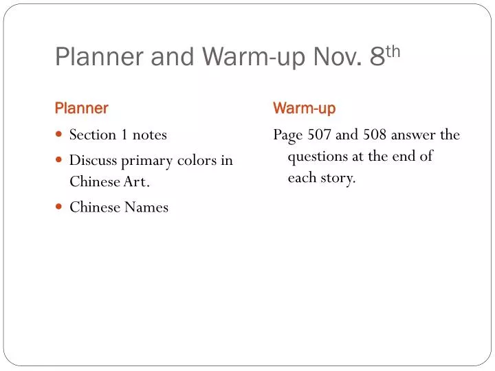 planner and warm up nov 8 th