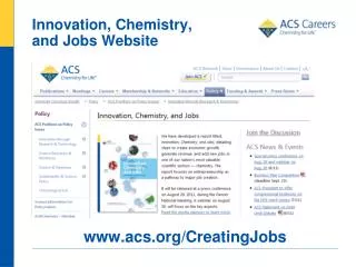 Innovation, Chemistry, and Jobs Website