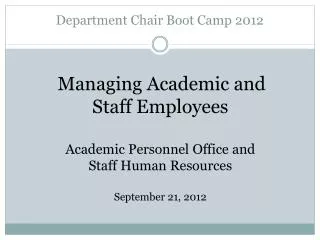 Department Chair Boot Camp 2012