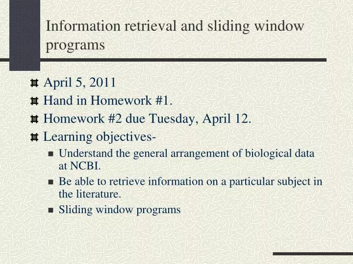 information retrieval and sliding window programs